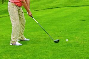 gioco nel il golf club contro il sfondo di il verde succoso erba foto