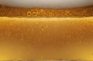 vicino su di bolle birra schiuma nel bicchiere, d'oro bolle birra o olio foto