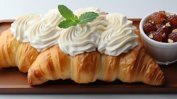 brioche con caffè in ritardo per semplice prima colazione foto