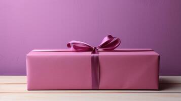 rosa pacchetto scatola regalo con nastro scatola di cartone consegna foto