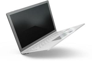 Rendering 3D di notebook portatile mock up con sfondo bianco. gadget tecnologico per il concetto di sfondo hipster. alta risoluzione