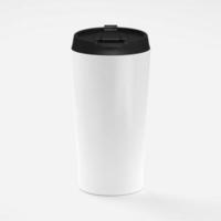 tazza da caffè di carta con coperchio nero isolato su sfondo bianco con rendering 3d, mock up per il tuo progetto foto