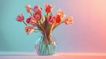 La madre di giorno colorato sfondo concetto con tulipano fiore nel un' bicchiere vaso. foto