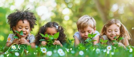 bambini apprendimento di sostenibilità e ambientale questioni. foto