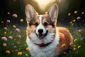 artistico rappresentazione olio pittura stile arcobaleno corgi cane illustrazione foto