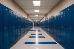 accademico ambiance corridoio foderato con blu scuola armadietti foto