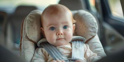 poco bambino fissato con sicurezza cintura nel sicurezza auto posto a sedere. foto