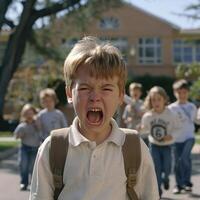 il urto di bullismo, un' rigido rappresentazione di il emotivo e psicologico Pedaggio inflitto di molestia e aggressione nel scuole e comunità foto