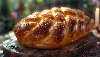 challah o challah su di legno tavolo per shabbat foto