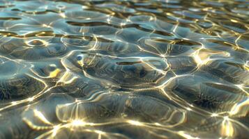 avvicinamento di trasparente acqua superficie con increspature e riflessi, con argento vene, nel il stile di realistico. foto