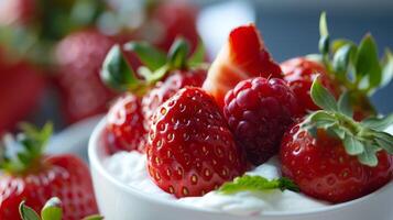 fragole e frutti di bosco servito con fresco Yogurt foto