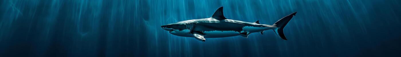solitario grande bianca squalo volo a vela attraverso il in profondità blu oceano foto