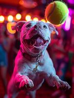 cane salti per catturare tennis palla a cane bar nel bangkok Tailandia. foto