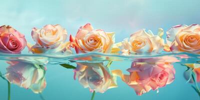 vivace Rose riflessa nel acqua con pastello cielo fondale foto