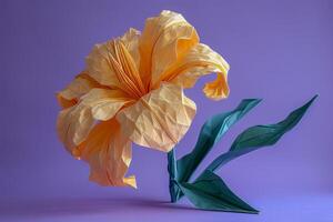 elegante origami fiore su viola sfondo artistico carta mestiere foto