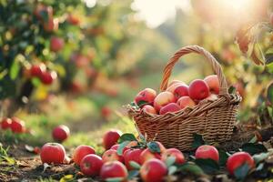 cestino di verde mele nel il frutteto foto