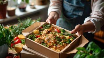 conveniente pasto consegna servizio, godere delizioso, appena preparato pasti consegnato per il tuo gradino della porta per finale convenienza e soddisfazione, cibo qualità, dietetico preferenze, logistica foto