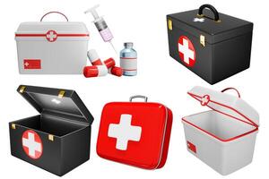 scatola o Borsa per emergenza medico attrezzatura, Ospedale, medicina aiuto, medico, farmacia, 3d illustrazione separato su sfondo - ritaglio sentiero foto