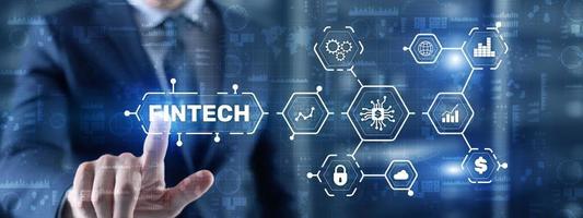 concetto di tecnologia finanziaria di investimento fintech. schermo virtuale 3D foto