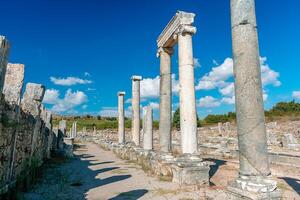 pittoresco rovine di il antico città di perge nel tacchino. perge Aperto aria Museo. foto