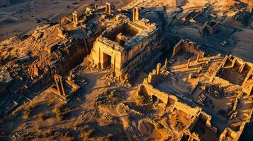 ombre di antichità. antico rovine a del deserto alba foto