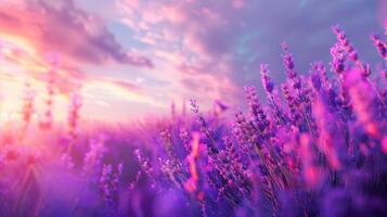 viola fiori, tramonto cieli, naturale paesaggio con rosa e viola tonalità foto