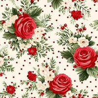senza soluzione di continuità modello, piastrellabile Natale vacanza floreale, nazione fiori puntini Stampa, inglese campagna Rose per sfondo, involucro carta, album di ritagli, tessuto e Prodotto design foto