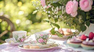 delizioso pomeriggio tè con torte e pasticcini foto