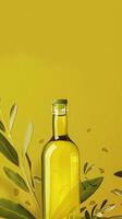 oliva olio bottiglia anno Domini sfondo con copyspace, verdura olio commerciale produrre, cibo industria e Al dettaglio foto