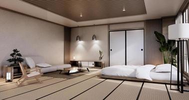 interni mock up con pianta da letto zen e decoartion in camera da letto giapponese. rendering 3D. foto