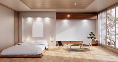 interni mock up con pianta da letto zen e decoartion in camera da letto giapponese. rendering 3D. foto