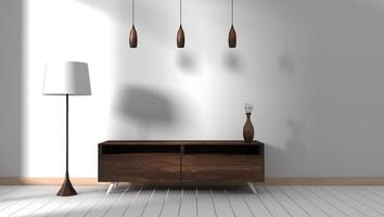 armadio in legno scuro in una moderna stanza vuota, design minimali, rendering 3d foto