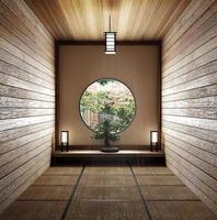 camera dal design minimale con pavimento in tatami e giapponese, interno della stanza vuota, rendering 3d foto