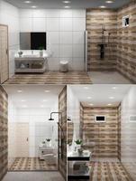 zen design bagno parete e pavimento in legno - stile giapponese. rendering 3d foto