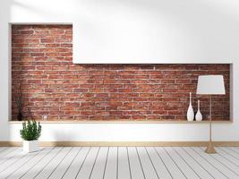 muro di mattoni con arredamento mock up decorazione d'interni stanza vuota. rendering 3d foto