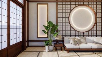 divano in stile giapponese sulla stanza giappone e lo sfondo bianco fornisce una finestra per l'editing.3d rendering foto