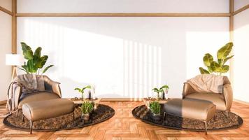 il design degli interni ha una poltrona sul design giapponese della stanza vuota, rendering 3d foto