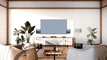 divano e mobiletto in soggiorno giapponese su sfondo bianco muro, rendering 3d foto