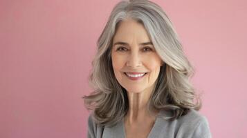 donna con grigio capelli nel grigio maglione foto