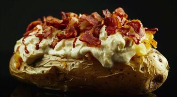 al forno Patata con Bacon e acida crema foto