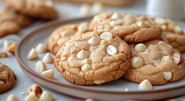 bianca cioccolato patata fritta biscotti su un' piatto foto