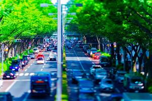 un' miniatura paesaggio urbano a omotesando viale nel tokyo TiltShift foto