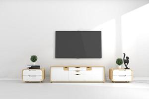 smart tv in una moderna stanza vuota bianca interni minimal design. rendering 3d foto