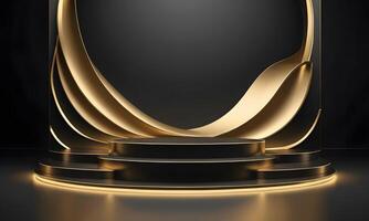 oro nero podio sfondo 3d d'oro Prodotto linea palcoscenico buio piattaforma onda Schermo foto