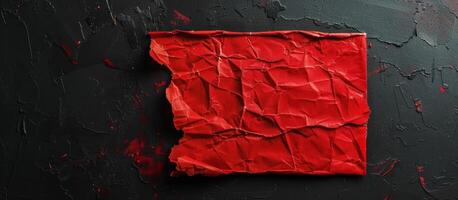 un' pezzo di rosso carta su un' nero parete. foto