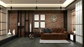 interior design moderno in stile loft. rendering 3d foto