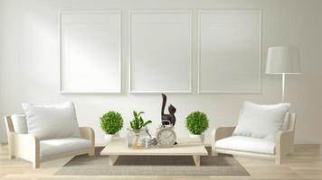 moderno soggiorno zen interno con divano e piante verdi design minimale giapponese. rendering 3D. foto