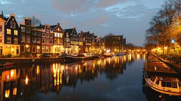 vista notturna della città di amsterdam, Paesi Bassi foto