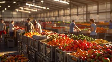 volontari a partire dal vario passeggiate di vita alacremente ordinare un abbondanza di fresco frutta e verdure per un' Comunità cibo banca. foto