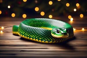 verde serpente personaggio su nuovo anno sfondo con bokeh foto